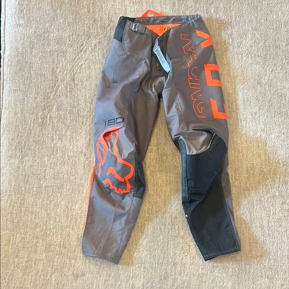 Fox Youth Gray and Orange racing dirt bike pants 180s
